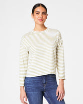 SPANX® Cotton Long Sleeve Crewneck Top | Cypress Stripe